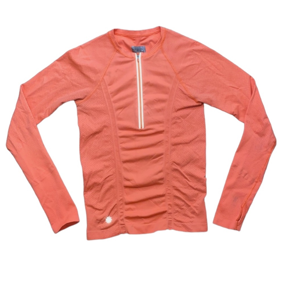 Athleta Small “Tracker” Orange Long Sleeve Half Zip Athletic Top